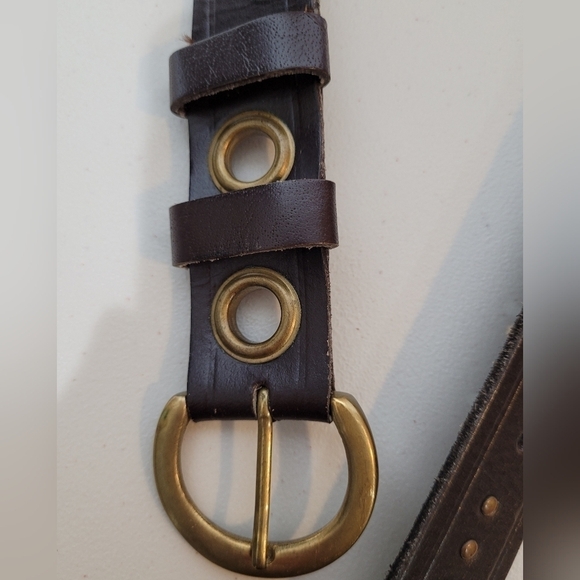 Multi Rivet Brazillian Leather Brown Pant Belt - Size M Unisex - Picture 3 of 7